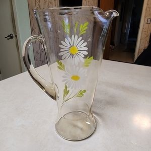 Vintage Daisy Blown Glass Hand Painted Margarita Ice-Lip Pitcher